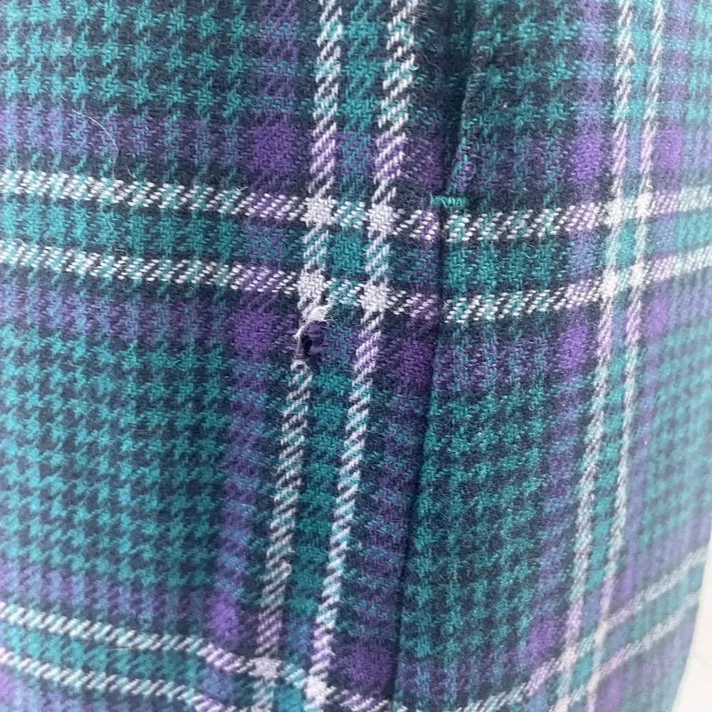 Vintage Pendleton Pencil Skirt Size 12 Blue Purple Tartan Plaid Wool Academia